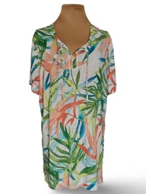 Chico’s Weekends Tropical Palm Print Tunic Top Size 3 US XL Resort Vacation